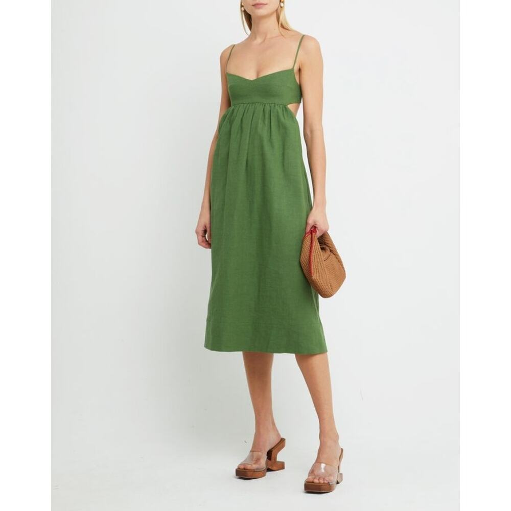 O.P.T. Havanna Dress Forest Green Flax Cut Out V-Neck Sleeveless Womens Size 0